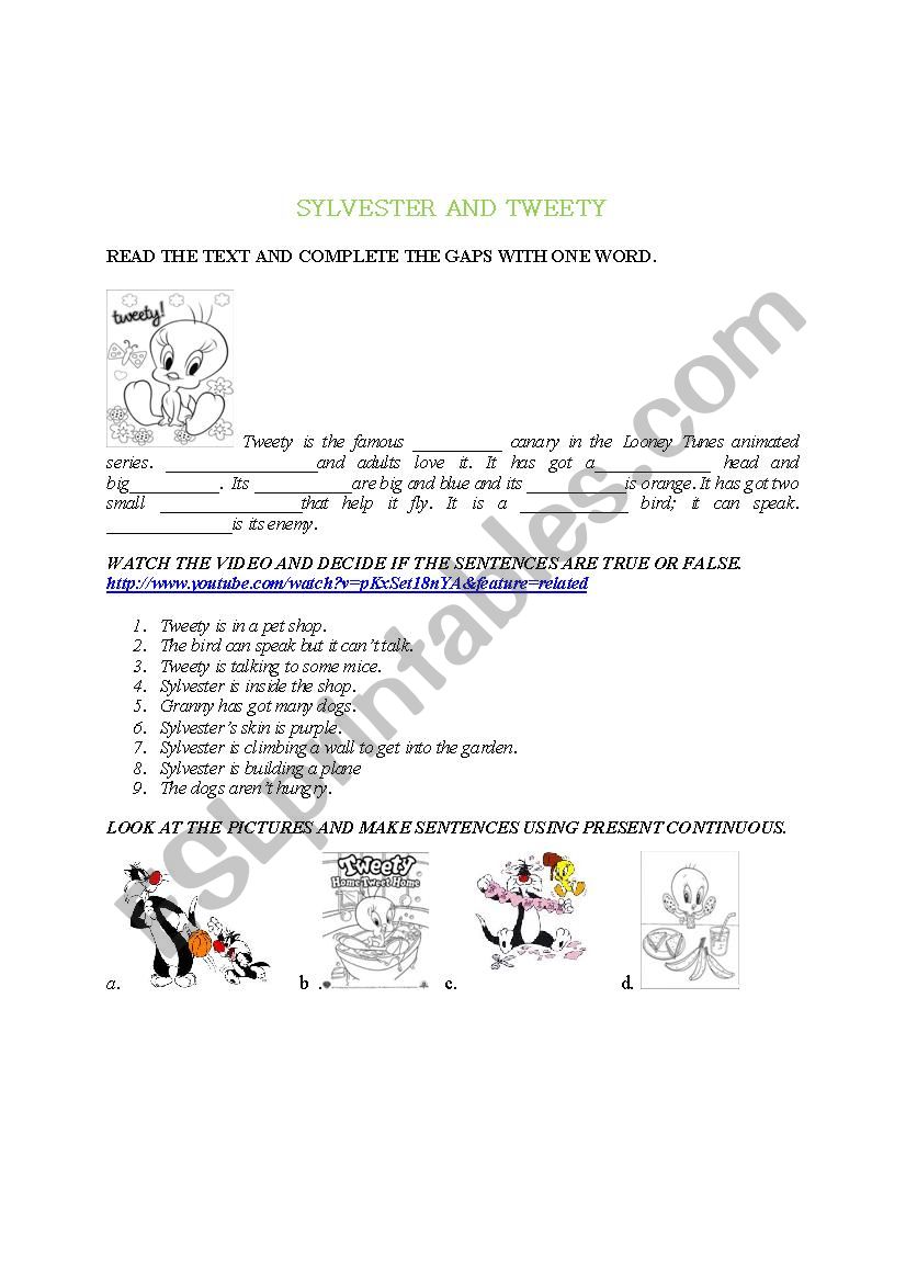 SYLVESTER &TWEETY worksheet