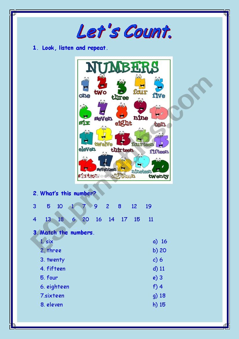 Numbers 1- 20 worksheet