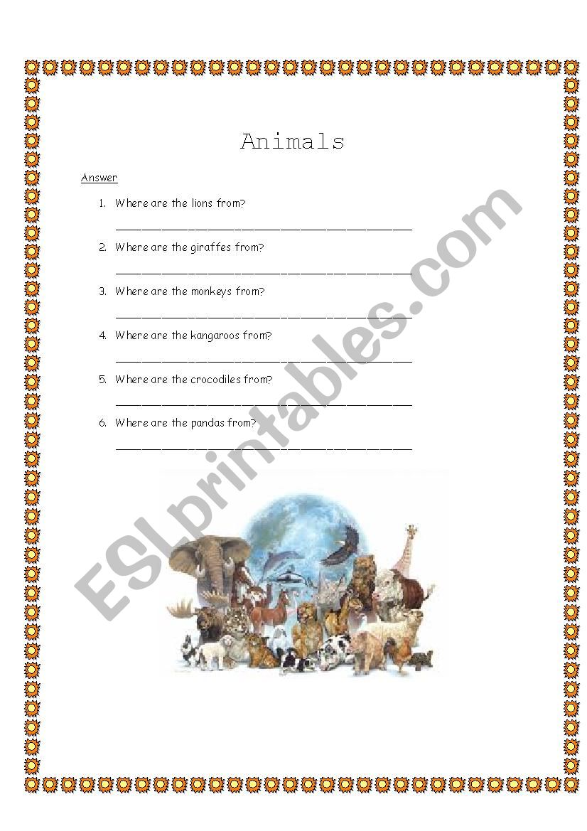 Animals worksheet