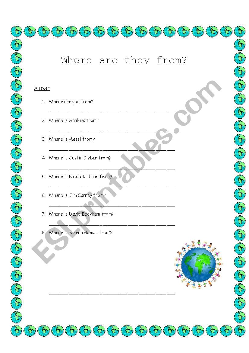 Where are they from? worksheet