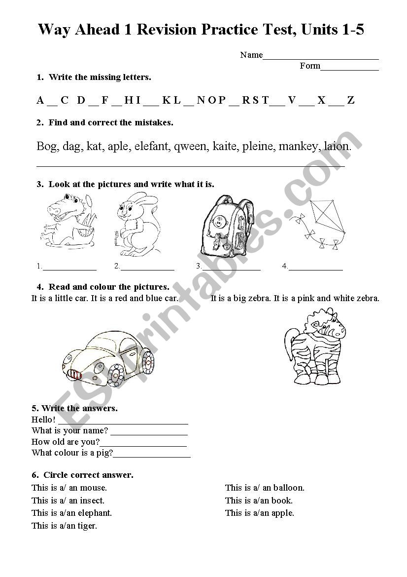 Test for children worksheet