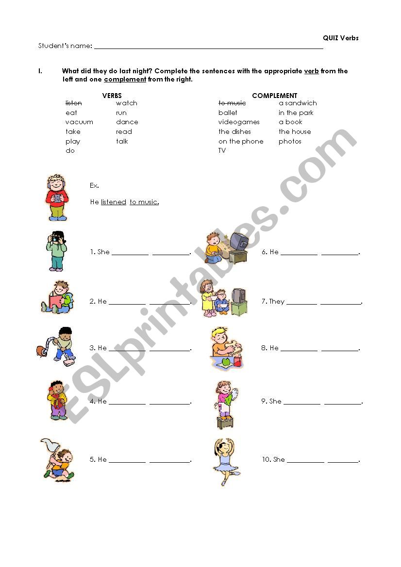 A night at home worksheet