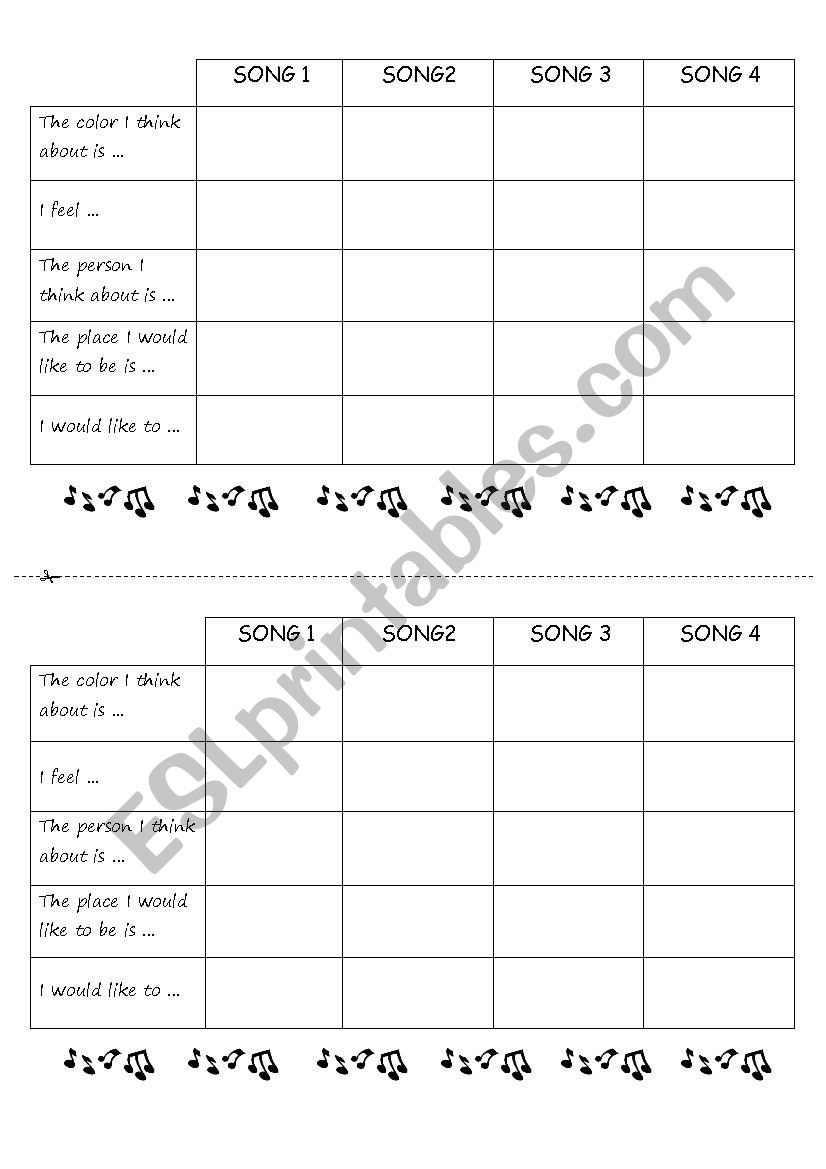 Songs pieces  worksheet