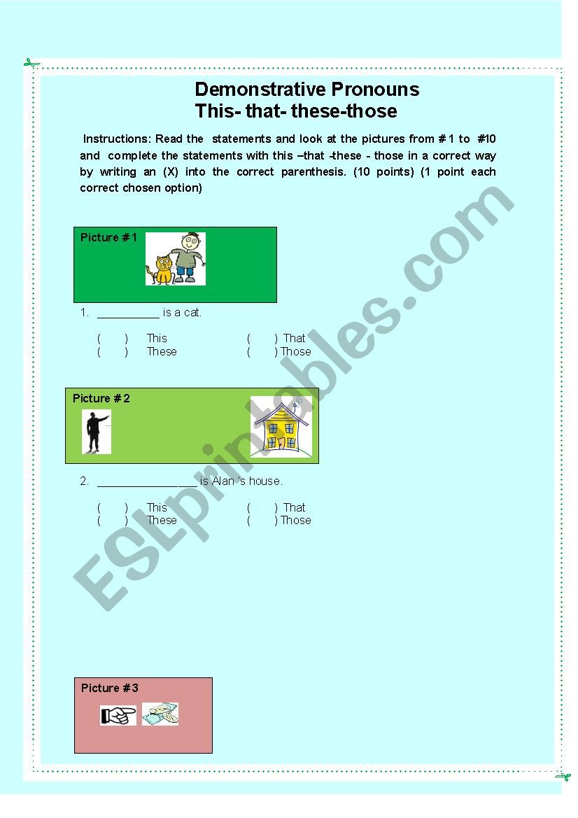 Demonstrative pronouns worksheet