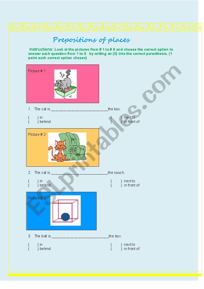 prepositions of place worksheet