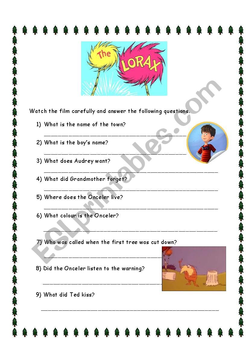 The Lorax worksheet