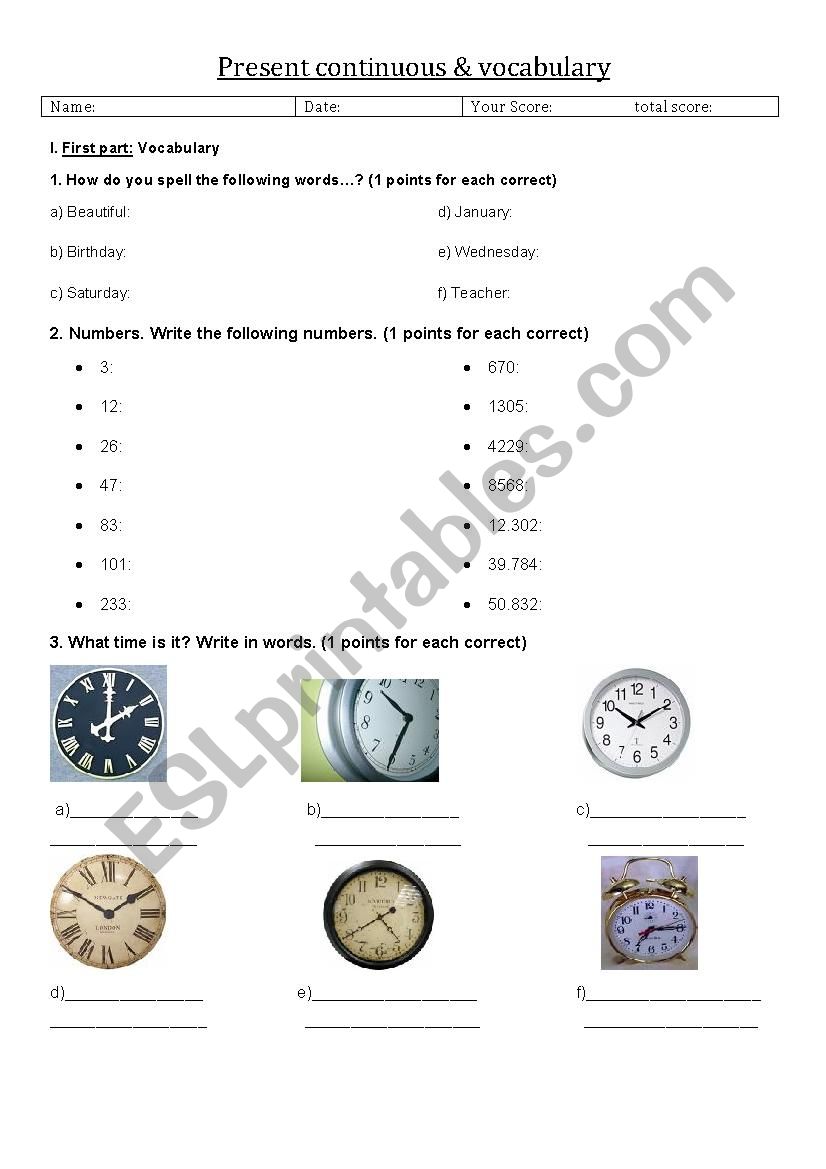 Vocabulary&Present continuous worksheet