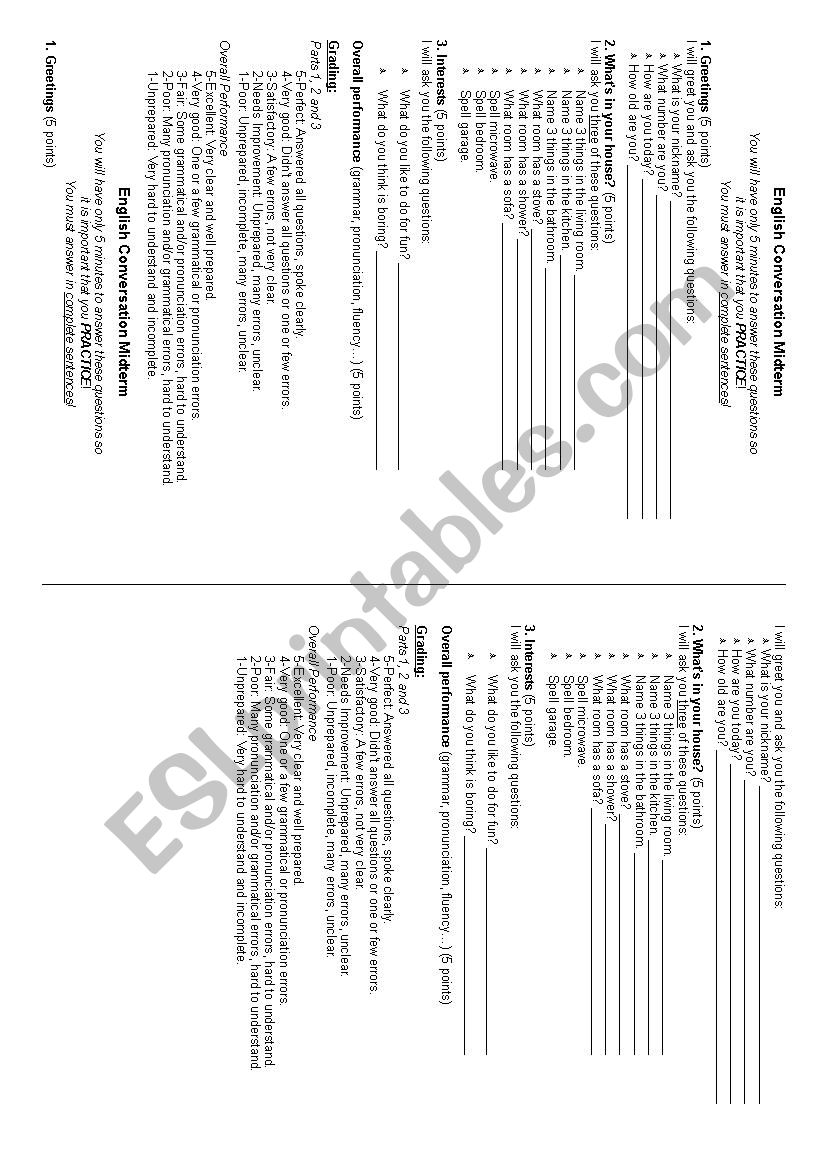 English Conversation Midterm worksheet