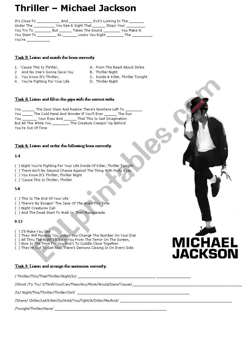 Michael Jackson- Thriller  worksheet