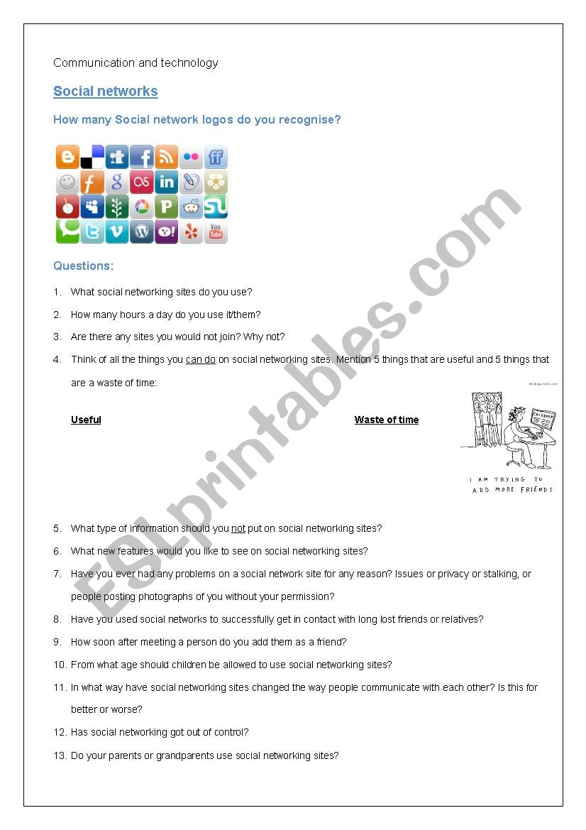 Social networks worksheet