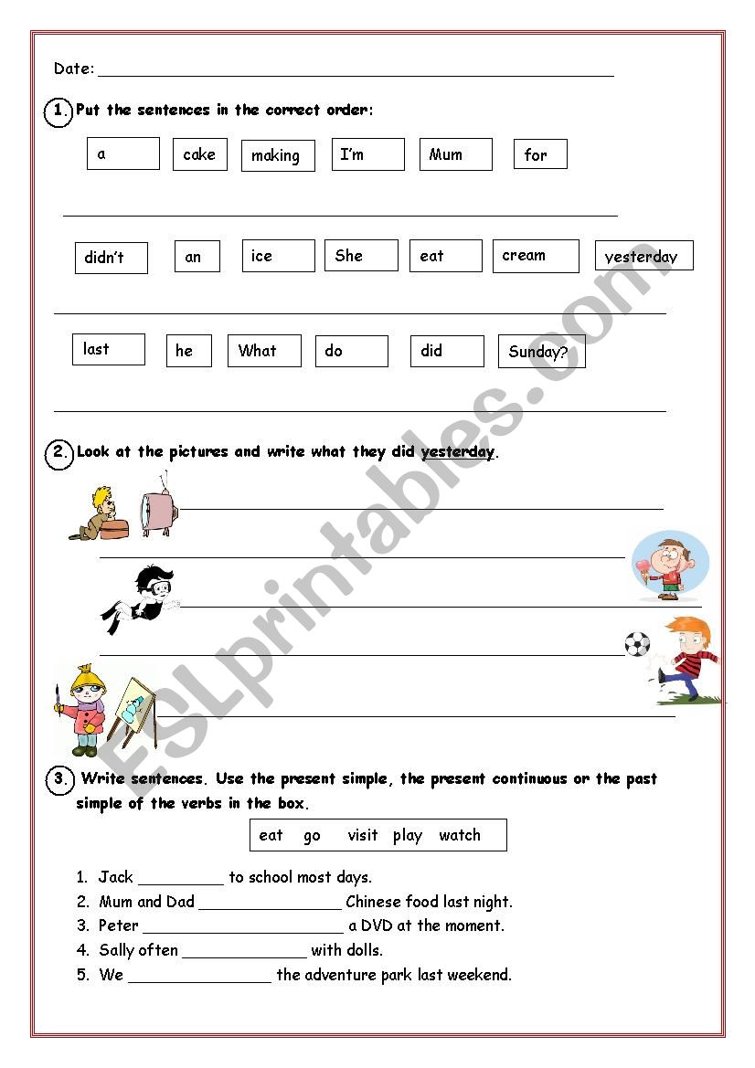 Mixed tenses worksheet. Simple past revision (revised)