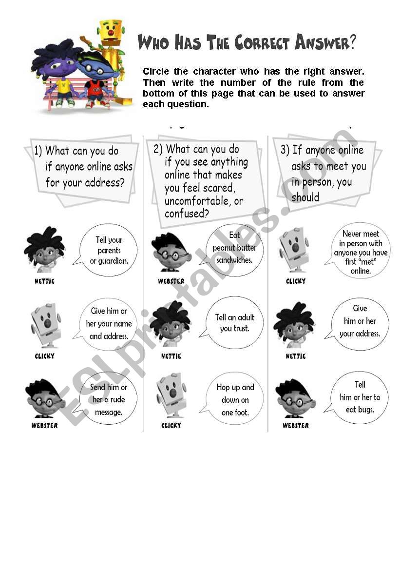 Internet Safety (1/4) worksheet