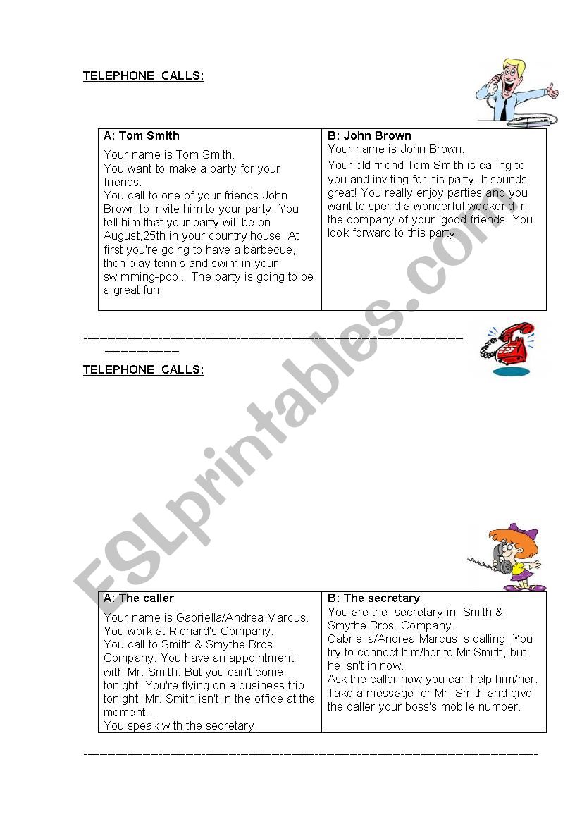 Telephone calls. worksheet