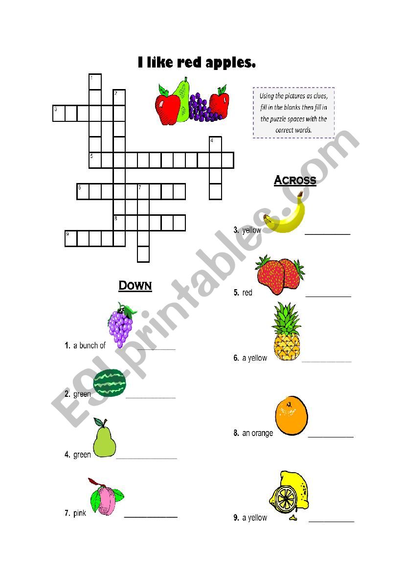 food crossword worksheet