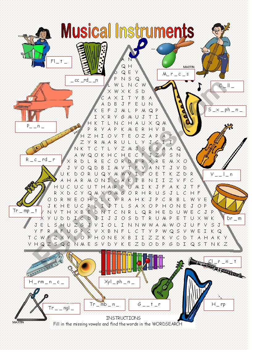 Musical Instruments - Wordsearch