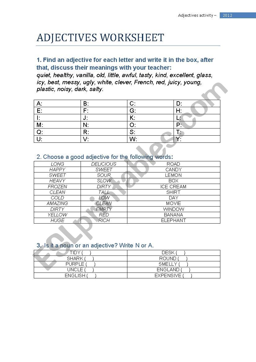 Adjectives worksheet