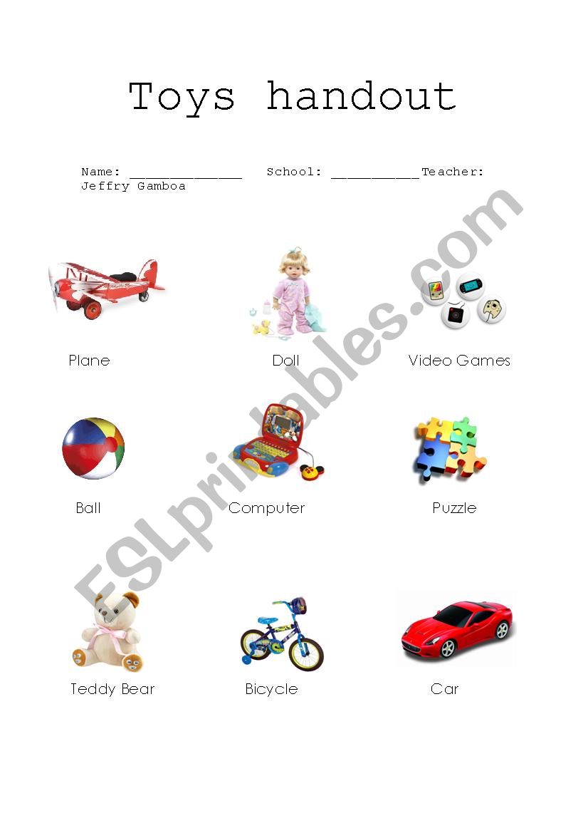 TOYS HANDOUT worksheet