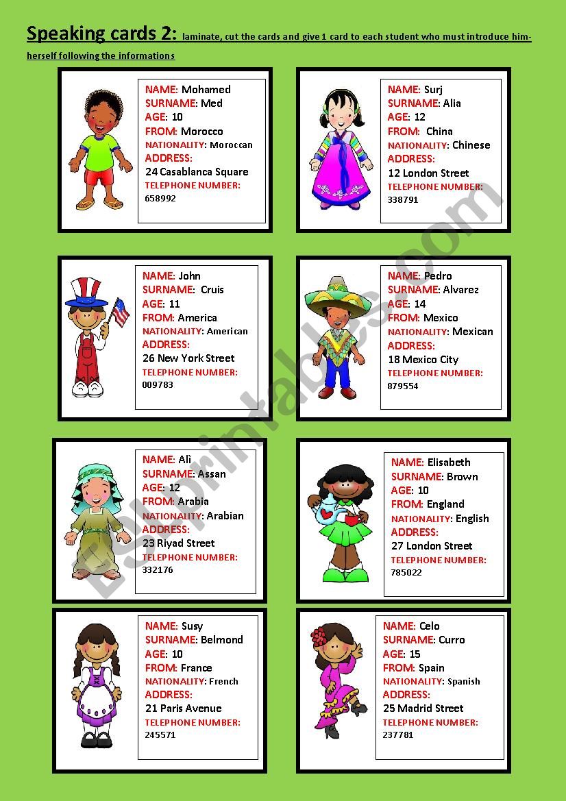 Speaking cards part 2 worksheet