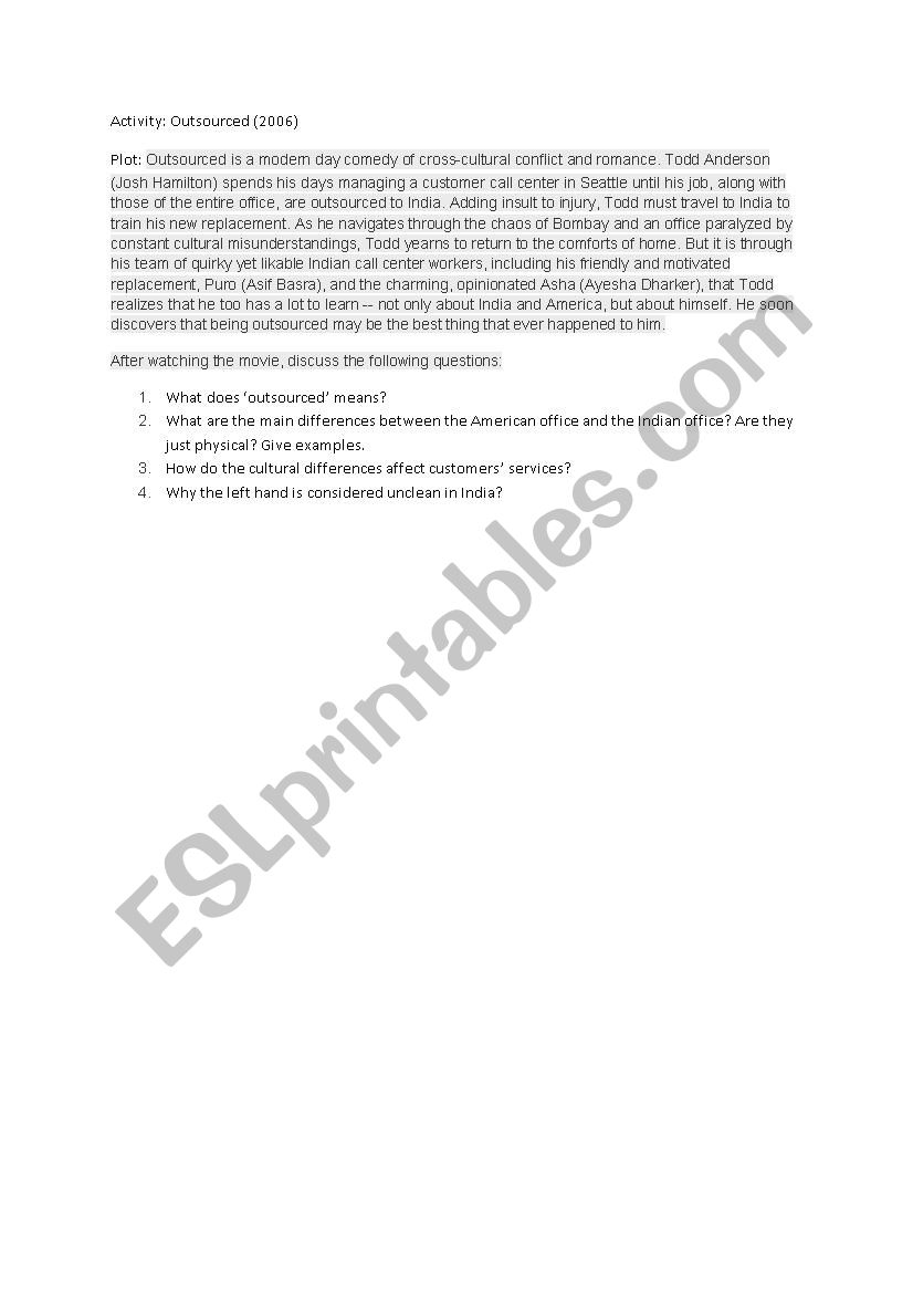 Cultural shock  worksheet