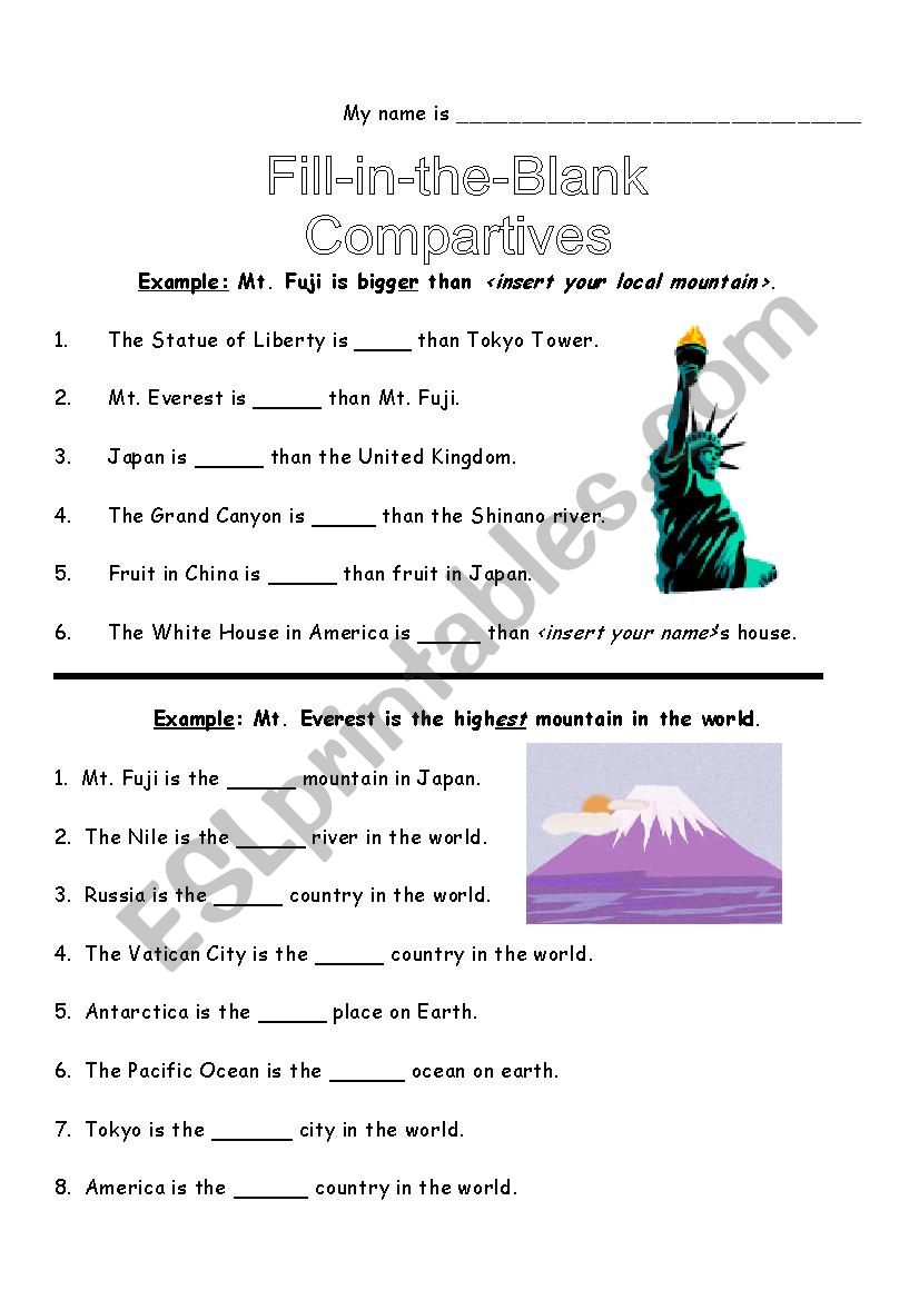 Fill in the blanks comparatives