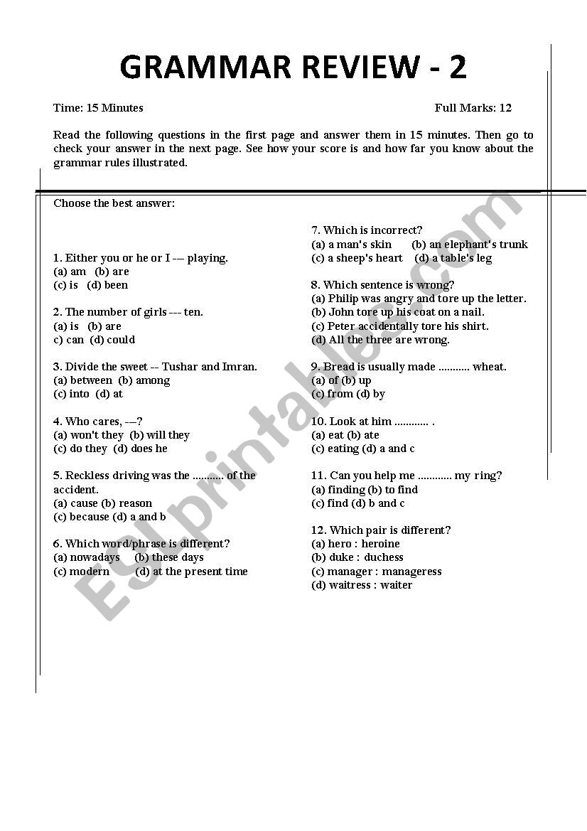 Total Grammar Review with Explanation PART 2