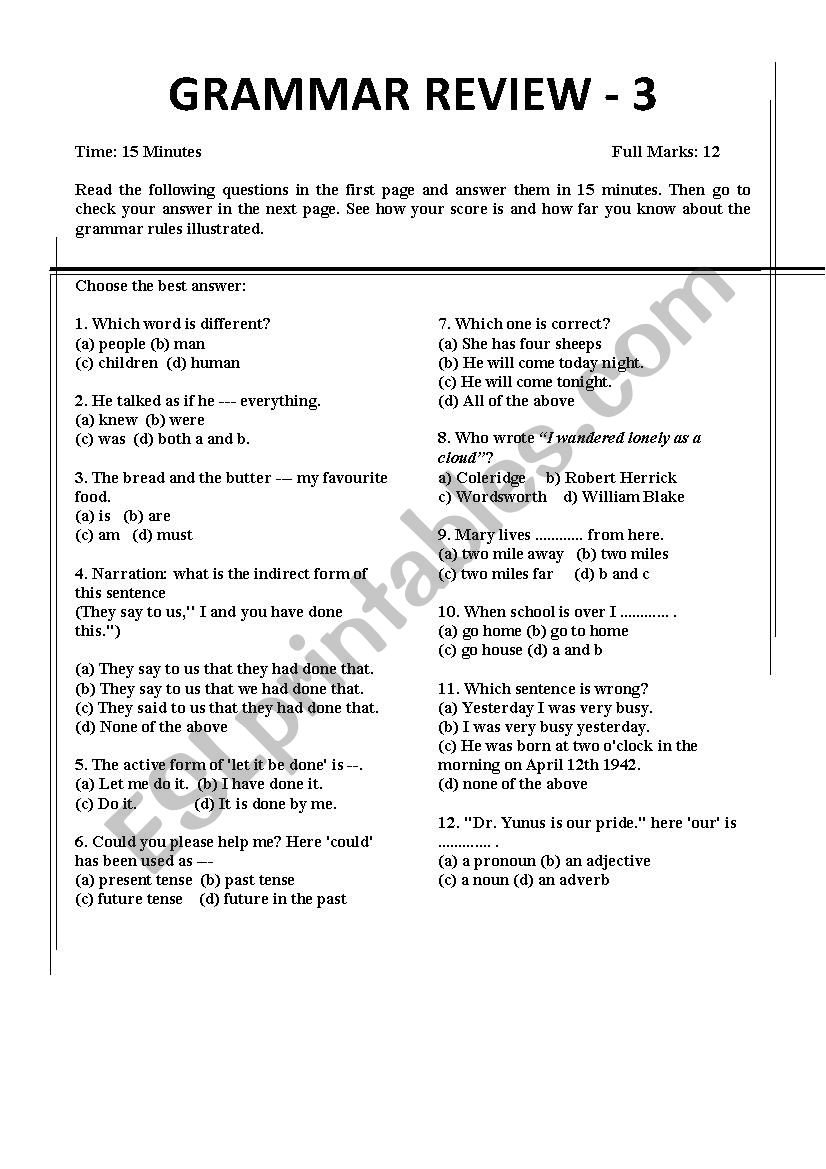 Total Grammar Review with Explanation PART 3