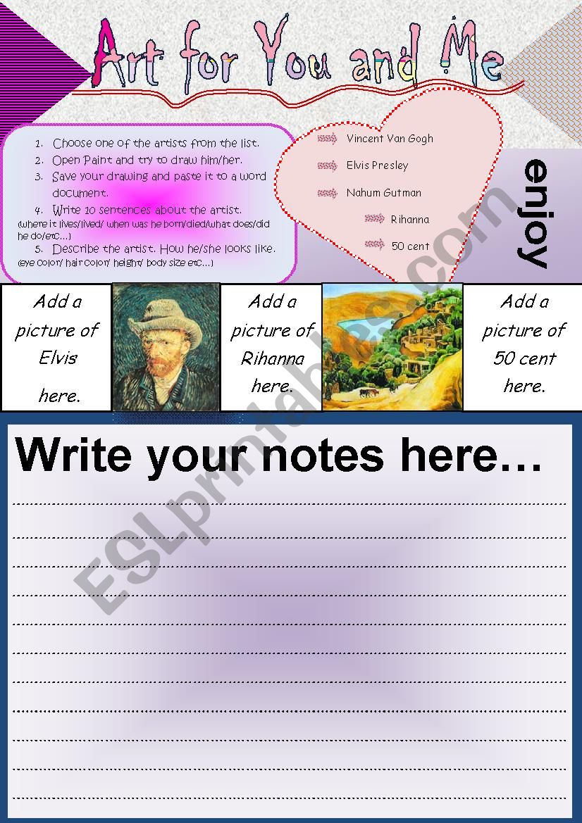 Art For You and Me worksheet