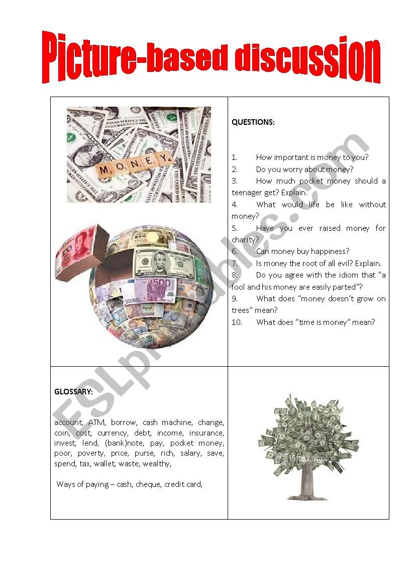 Picture-based discussion cash worksheet