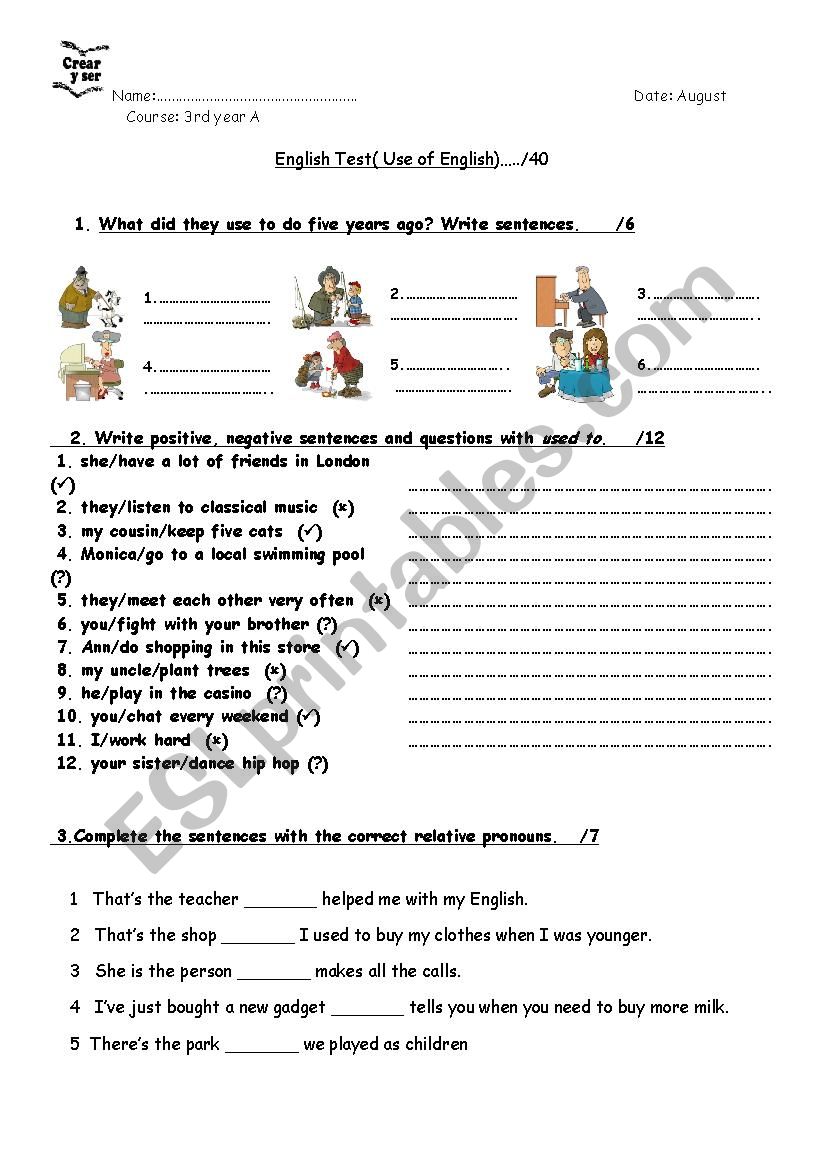 relative clauses  worksheet