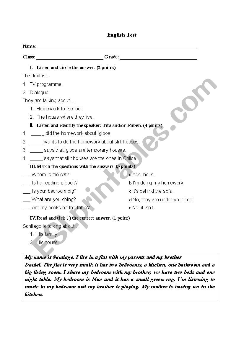 English Test worksheet