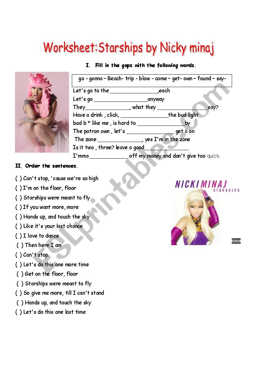 Nicki minaj worksheet. worksheet