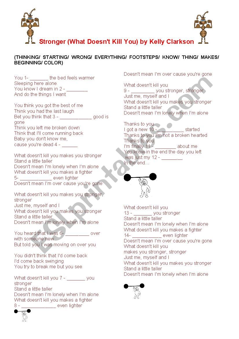 Stronger by Kelly Clarkson worksheet