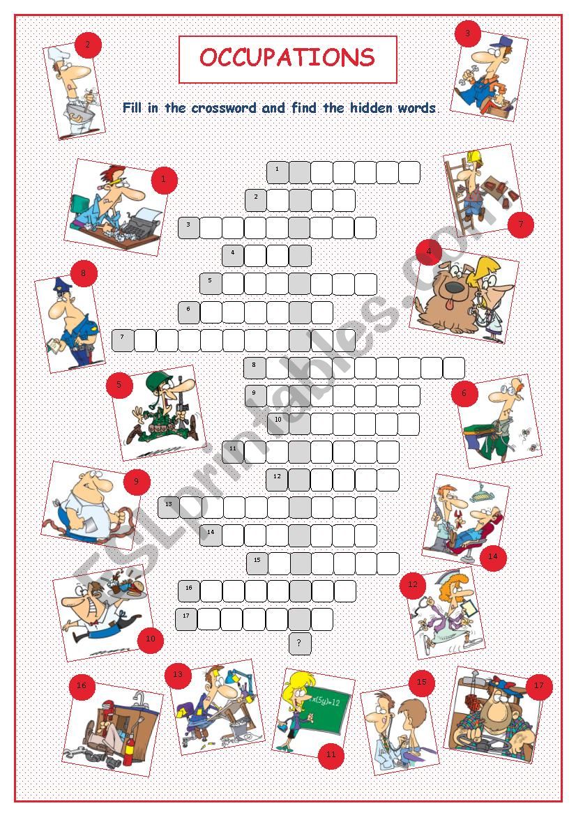 Occupations Crossword Puzzle ESL Worksheet By Kissnetothedit