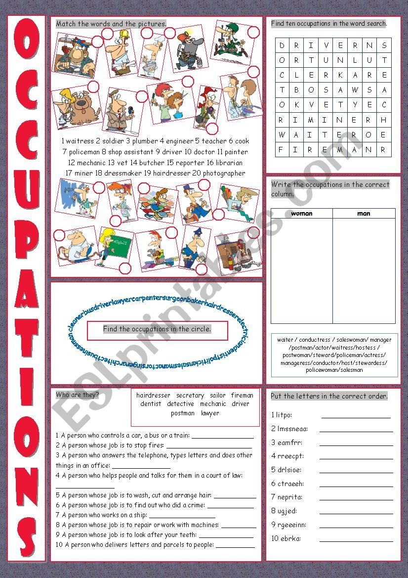 Occupations Vocabulary Exercises