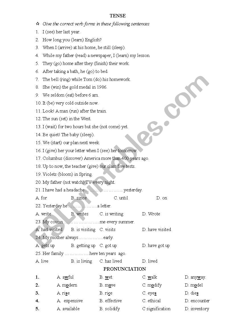 Tenses worksheet