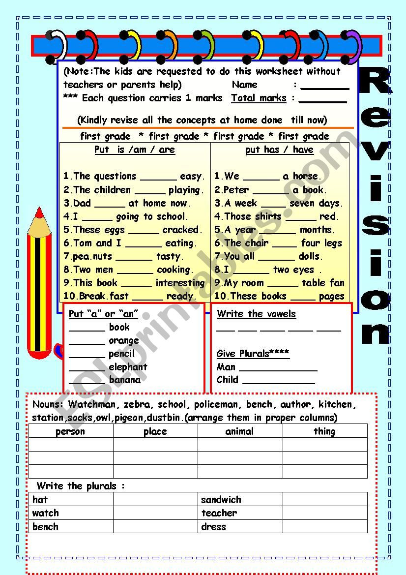 mix review of excercise worksheet