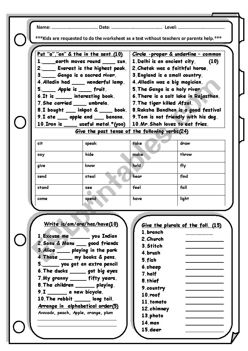 Revision sheet with multiple excercise