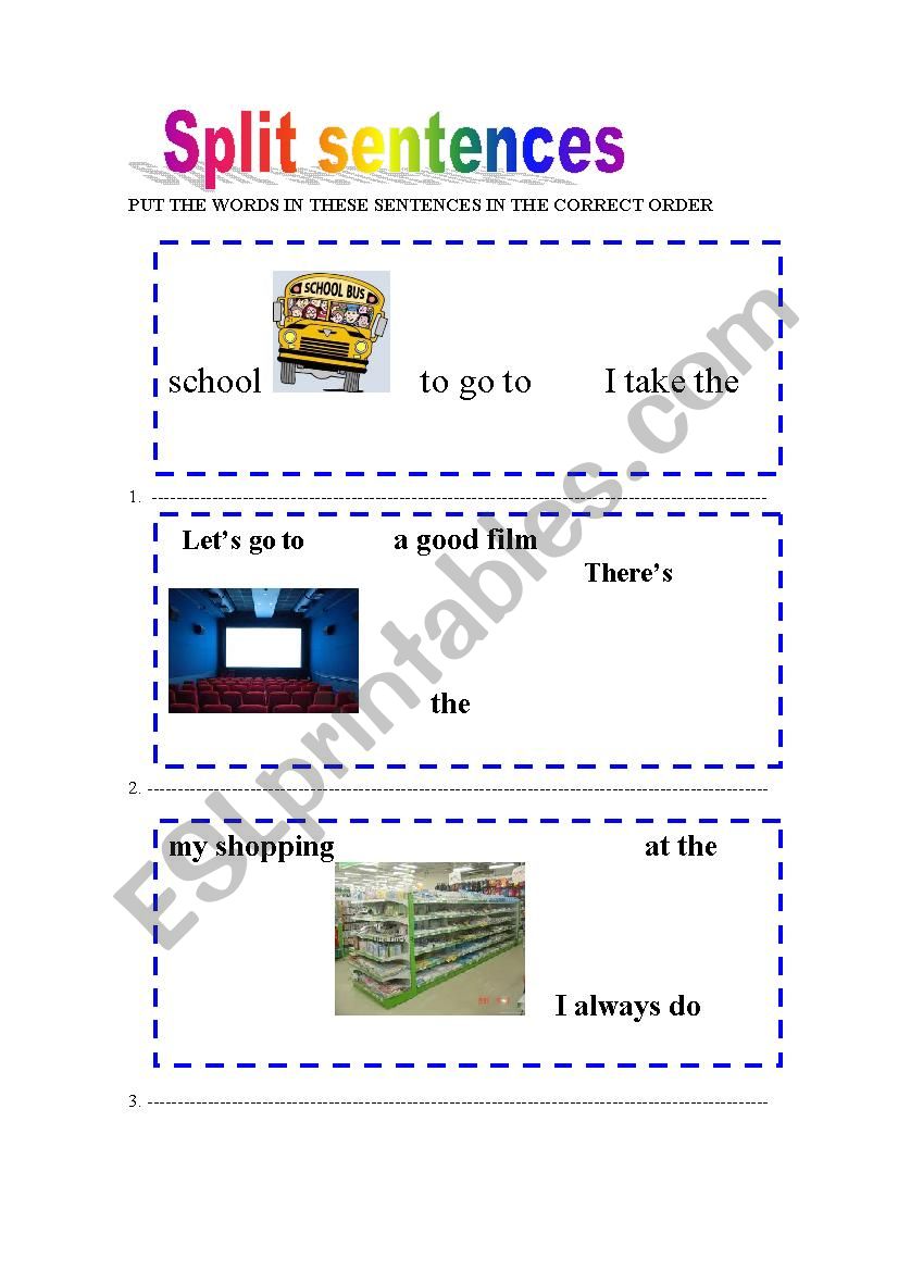 SPLIT SENTENCES worksheet