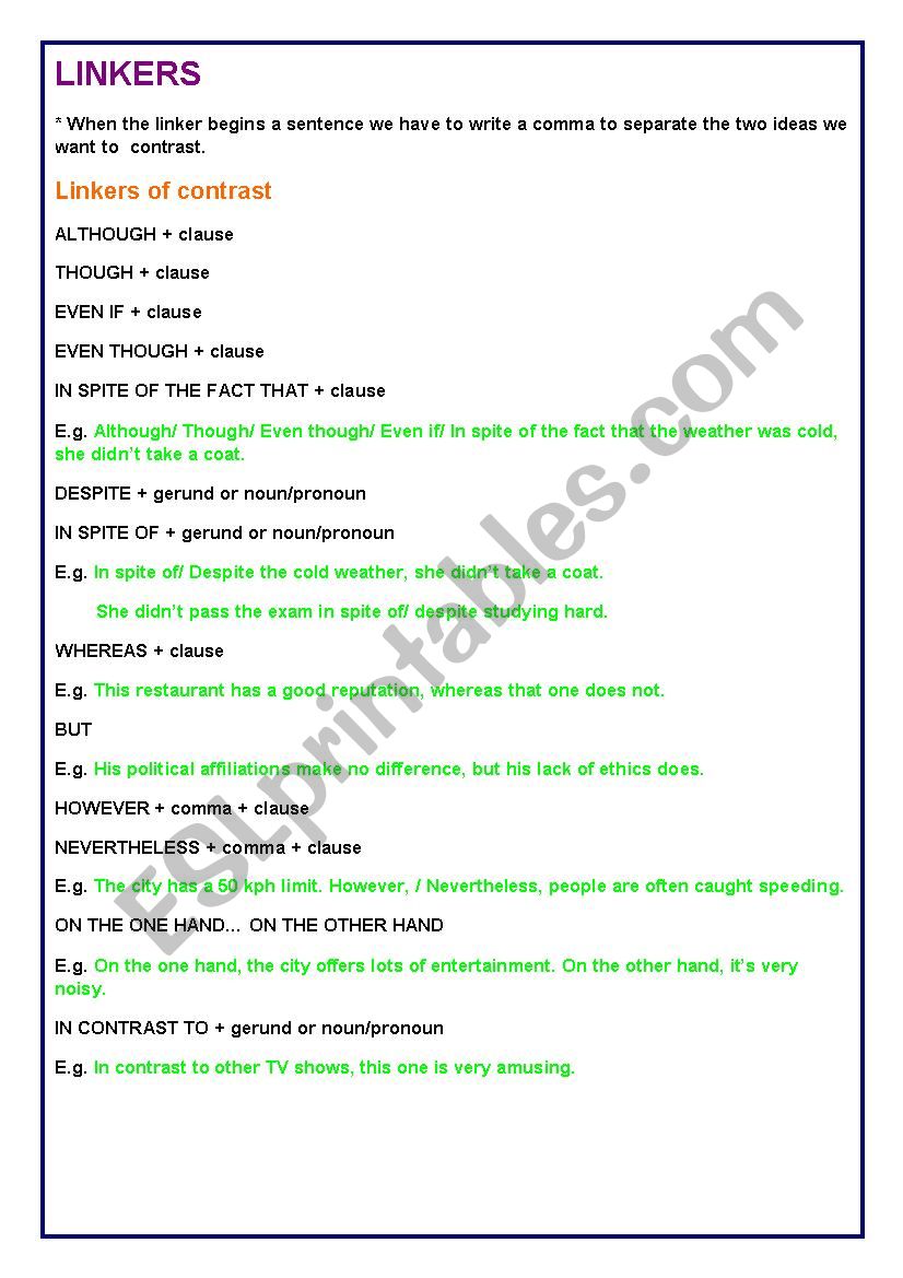 Linking words worksheet