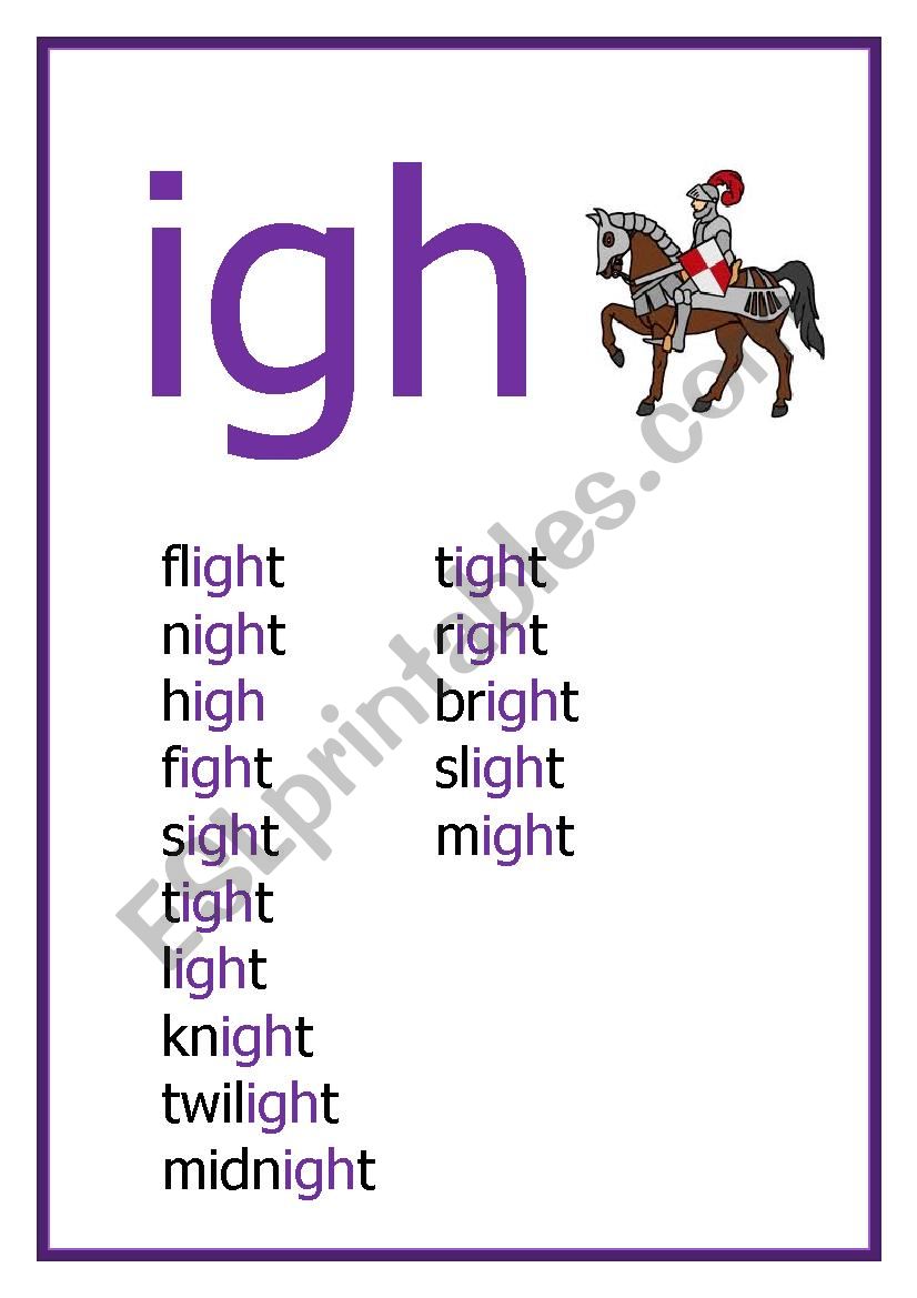 IGH Reading flash card worksheet