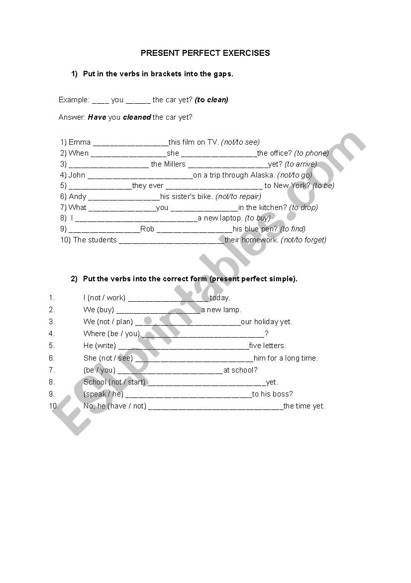 Present Perfect Activities worksheet