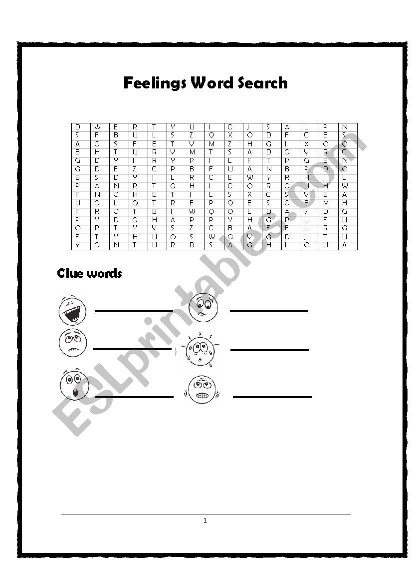 Feelings Word Search worksheet