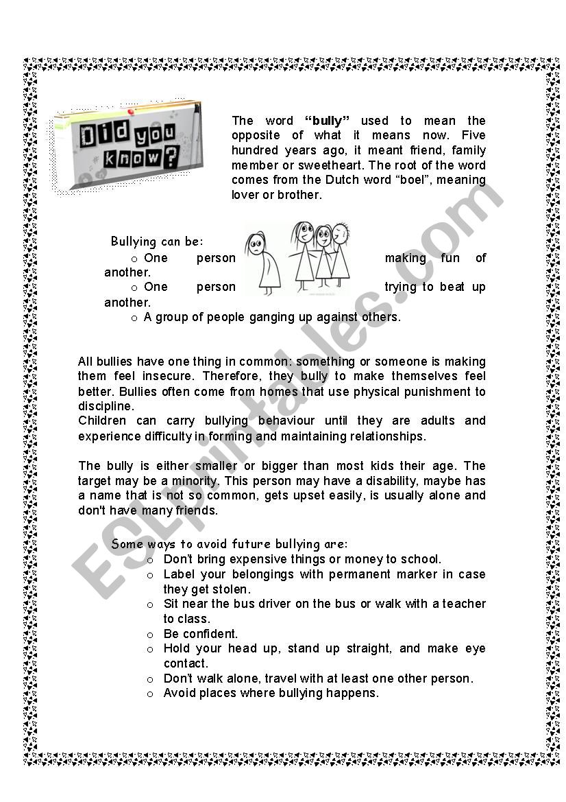 Bullying worksheet