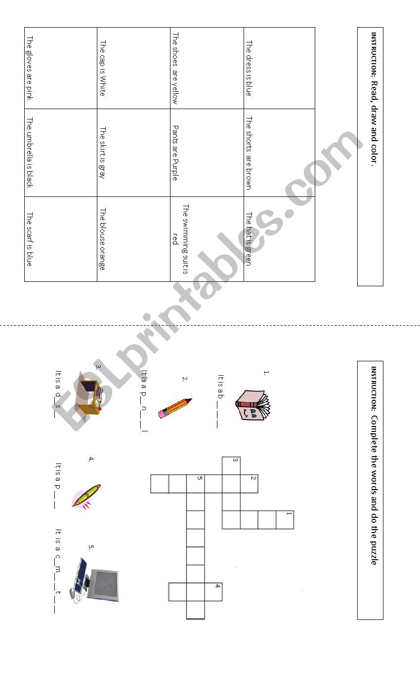 classroom objects worksheet