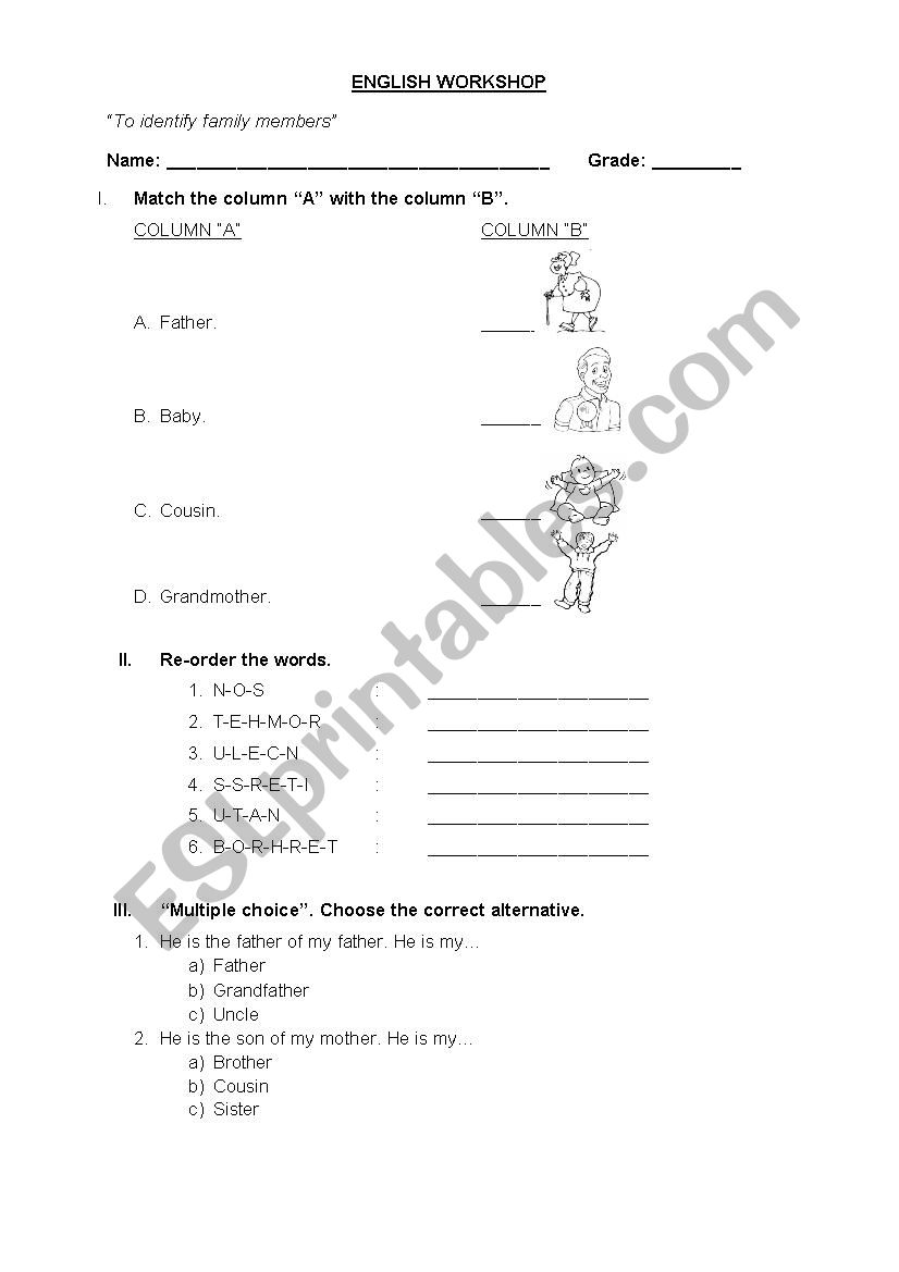 family members  worksheet