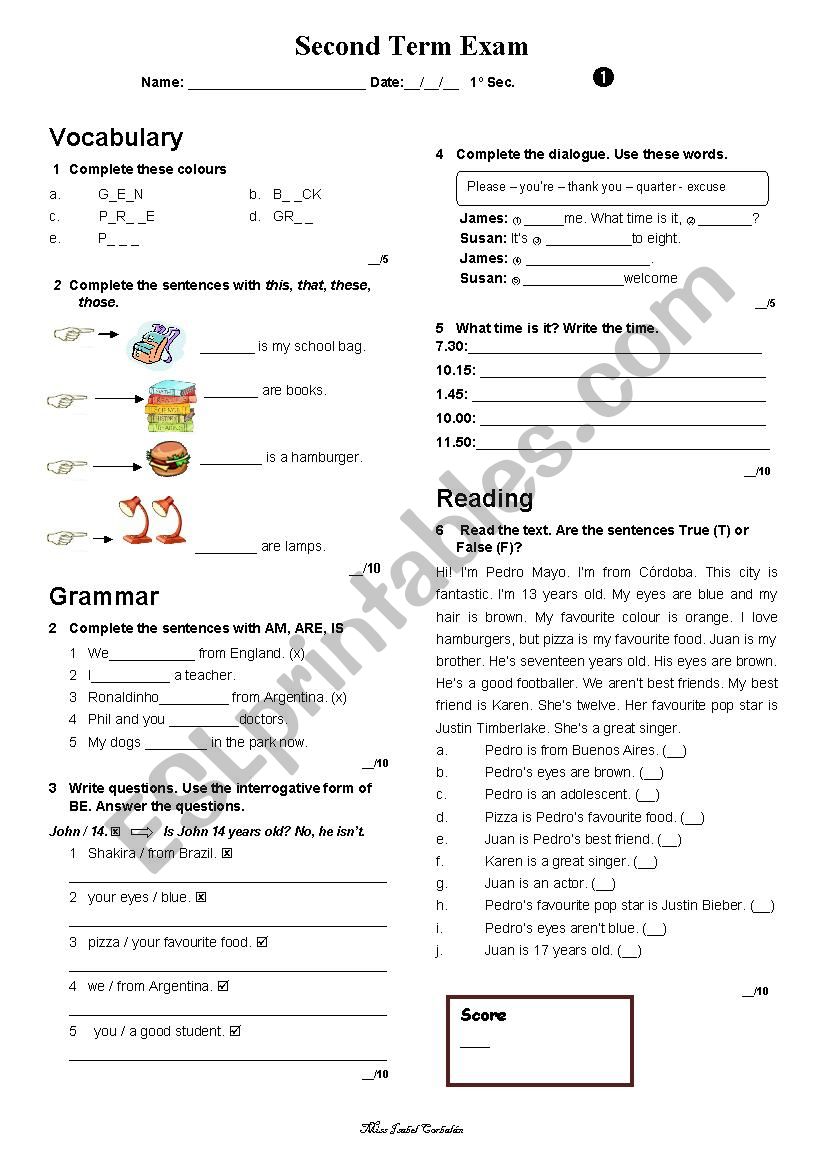 SECOND TERM TEST worksheet