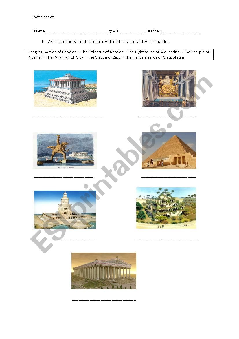 Ancient wonders of the world worksheet