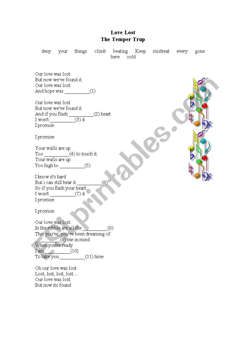 No love lost worksheet