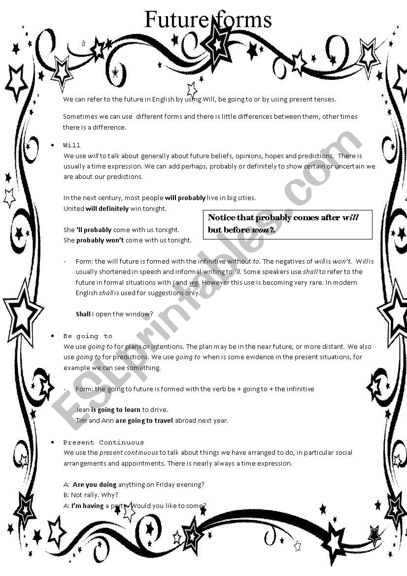 Future forms worksheet