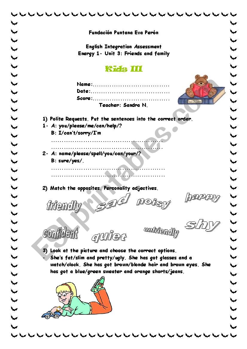 Energy 1 - Unit 3 - Family and Friends  TEST